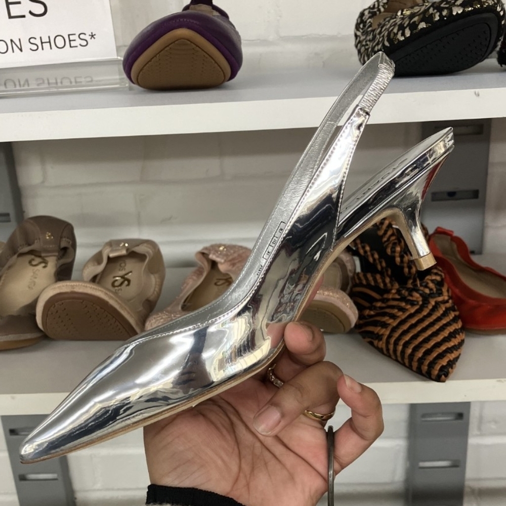 Sz 7.5 Nib Stuart Weitzman Eva 50 Silver Women's Slingback Heels - Picture 11 of 11
